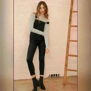 Pistola Womens Black Coated Denim Skinny Overalls Stretch Size 30